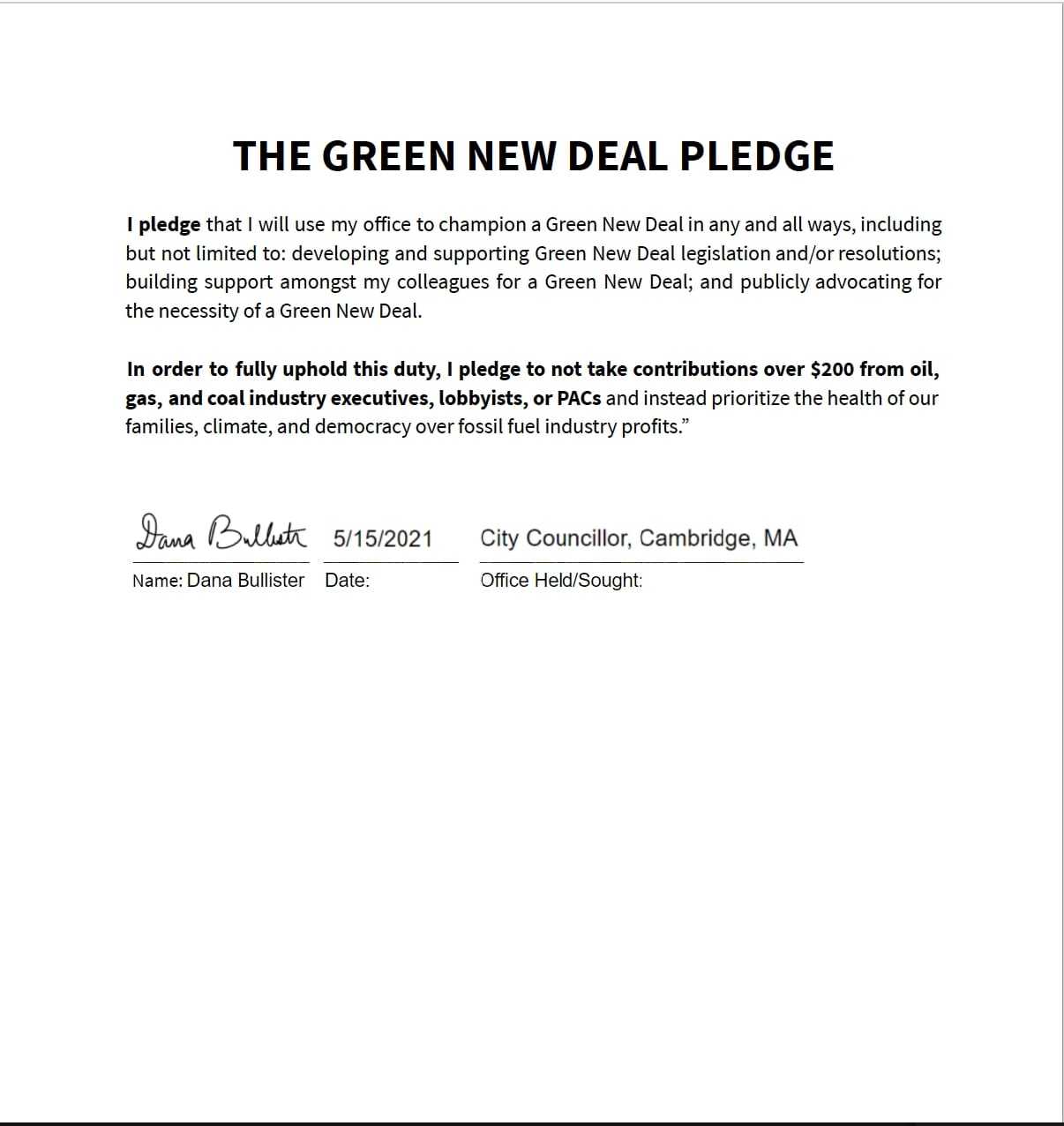 Green New Deal Pledge